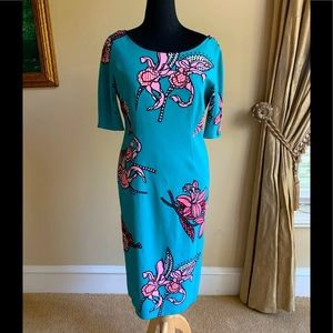 Maria Grazia Severi Green Floral Sheath pencil Midi Dress NWOT size 50 (14/16)